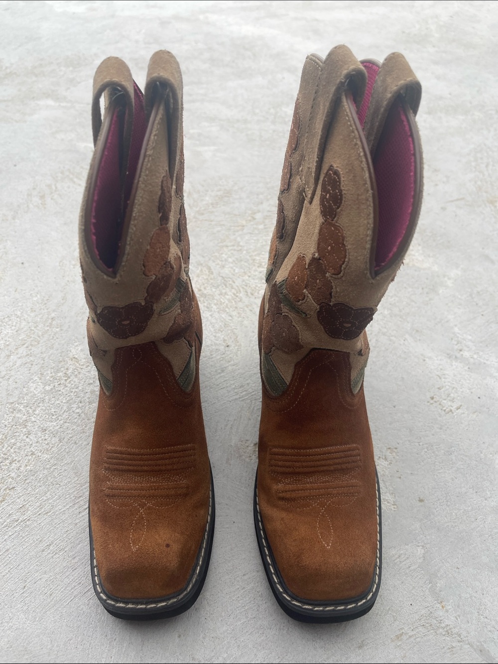 Ariat Women’s Floral Suede Western Cowboy Boots Brown Tan Size 8 - Picture 3 of 8